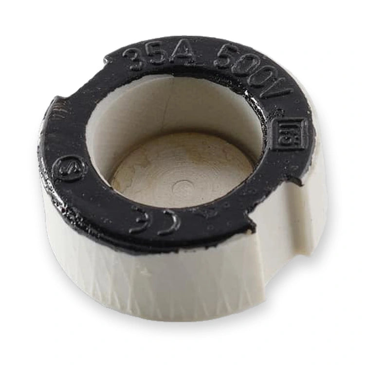 Ifö pass insert DIII 35A 500V, black, for threaded D-fuse base, on white background.