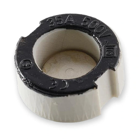 Ifö pass insert DIII 35A 500V, black, for threaded D-fuse base, on white background.