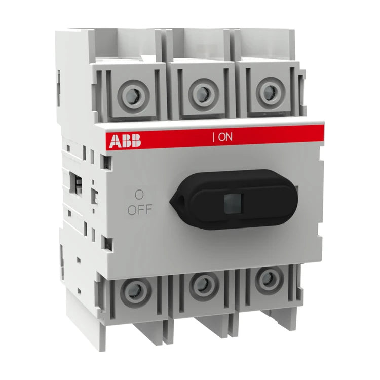 ABB OT125M3 switch disconnector, 3-pole 125 A, on white background.