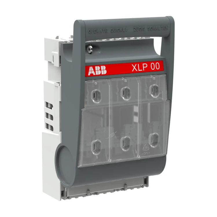 ABB XLP00-6M8 fuse switch disconnector, 3-pole, NH00, 160 A, on white background.