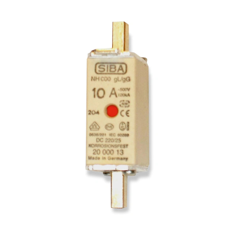 SIBA 2000013.16 NH000 gG Ceramic Fuse Link, 16A 500VAC/220VDC, on white background.