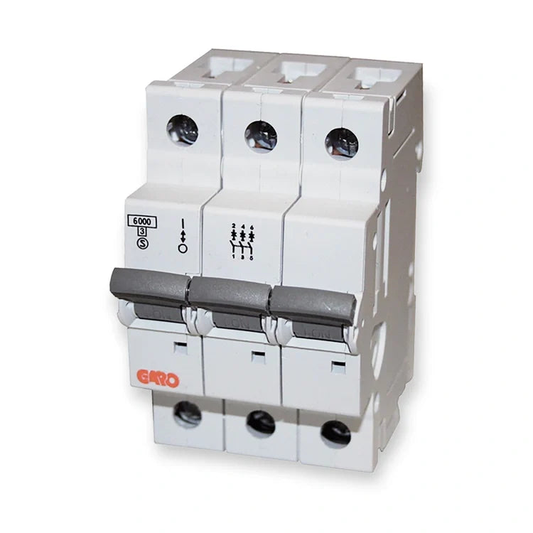 GARO MCB GR 3-pole miniature circuit breaker, representative image, on white background.