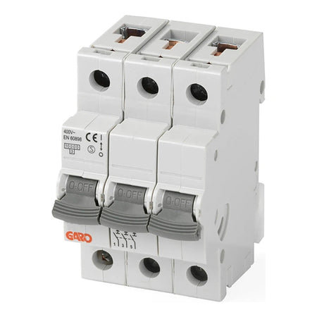 GARO Minibrytare/MCB GS C340, 3-pole, C-characteristic, 40A, 10kA, on white background.