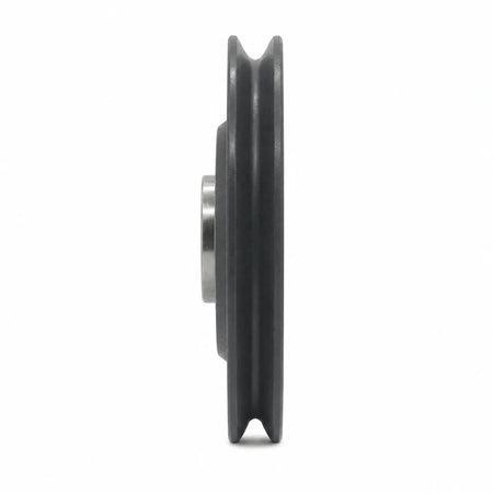 Wittur/Selcom 3201.05.0010/C door synchronization pulley for Hydra/Augusta Evo systems, catalogued as 64/58 × 10 mm, with a dark grey U-groove wheel and projecting metal bearing hub, SKU 3201.05.0010, shown in side profile.