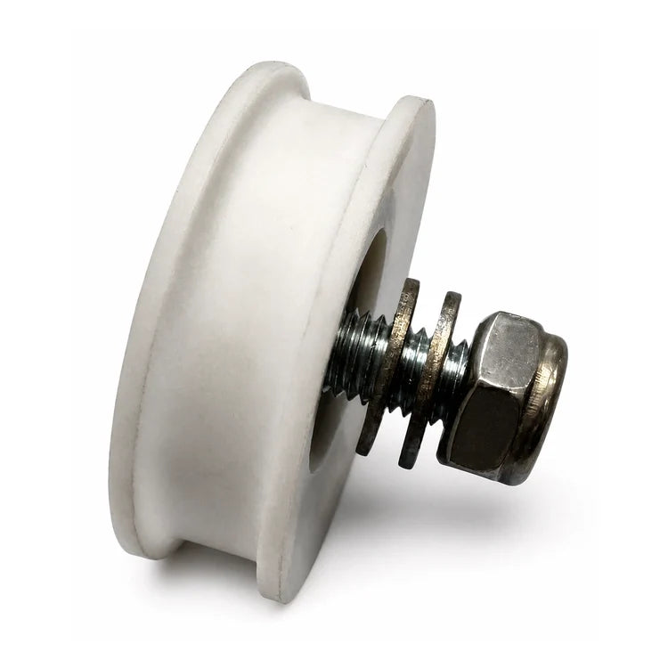 Schindler-compatible Varidor 10/QKS11 hanger roller with axle, 54/48 × 17 mm, SKU 374533-kit, shown assembled in a front three-quarter studio view.