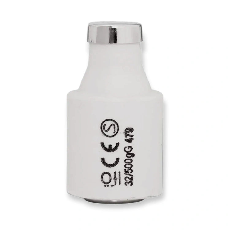 Ifö Eco gG DIII D-fuse 479332, 32A 500V porcelain fuse link, front view on white background.