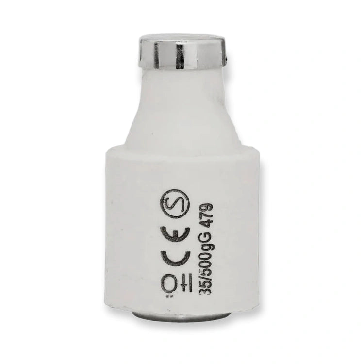 Ifö Eco gG DIII D-fuse 479335, 35A 500V porcelain fuse link, front view on white background.