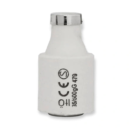 Ifö Eco gG DIII D-fuse 479335, 35A 500V porcelain fuse link, front view on white background.