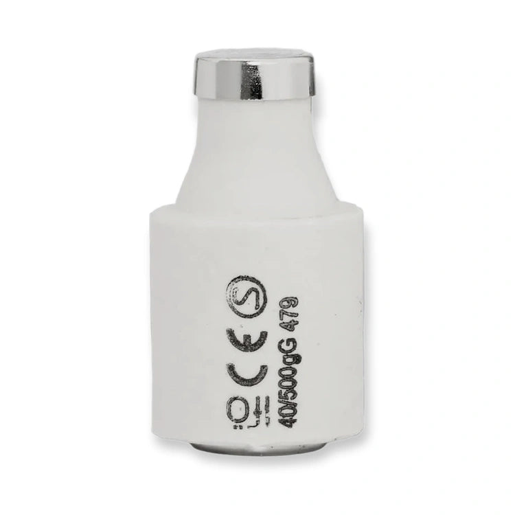 Ifö Eco gG DIII D-fuse 479340, 40A 500V porcelain fuse link, front view on white background.