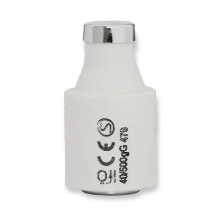 Ifö Eco gG DIII D-fuse 479340, 40A 500V porcelain fuse link, front view on white background.