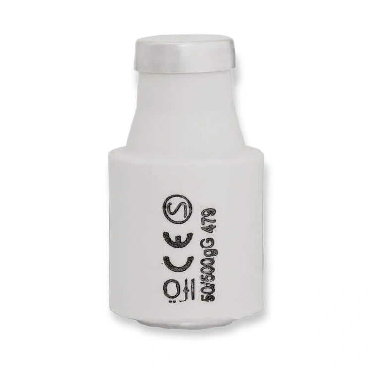 Ifö Eco gG DIII D-fuse 479350, 50A 500V porcelain fuse link, front view on white background.