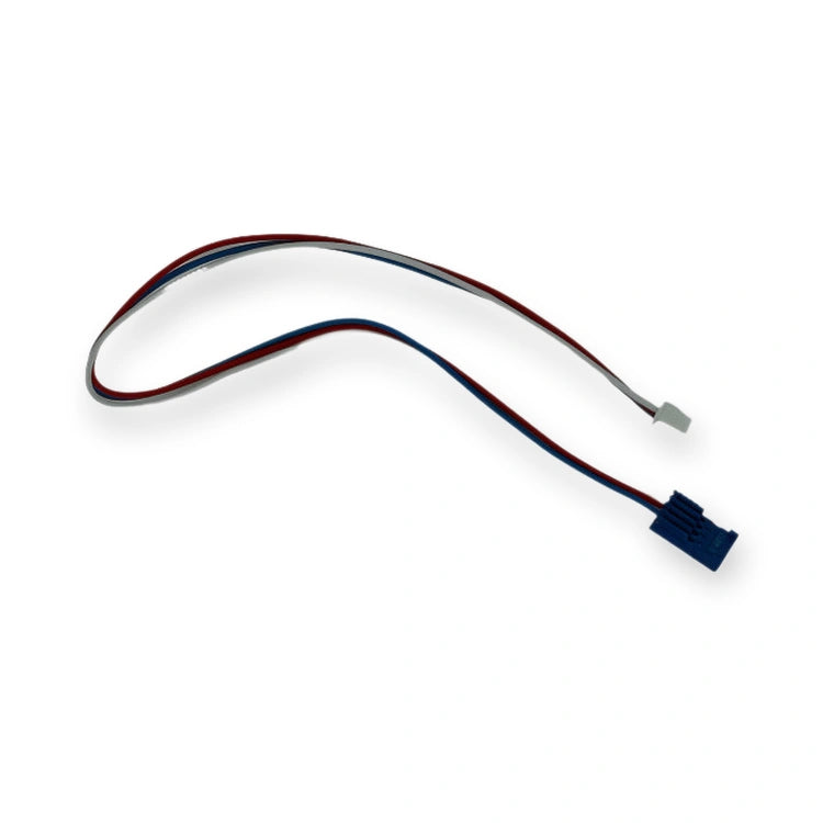 Push Button Cable OTIS Gen2 / 2000. 30cm 4-pin - 3 Lines (6.4HE13), top view of curved multi-colored wires with two distinct connectors, on white background.