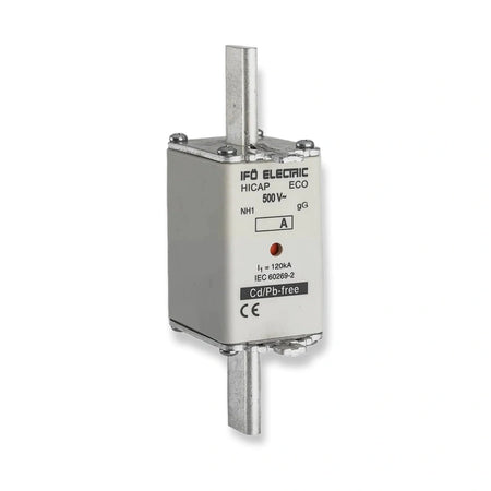 Ifö Hicap Eco gG 1 Knife Fuse (Knivsäkring) 125A 500V – 703125, front view of a white box with printed label and metal terminals, on white background.