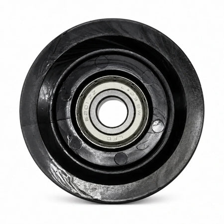 Thyssen S8-compatible V-profile hanger roller, 70/60 × 17 mm, with a black polymer wheel and central metal bearing, SKU 7340233138143, shown face-on.