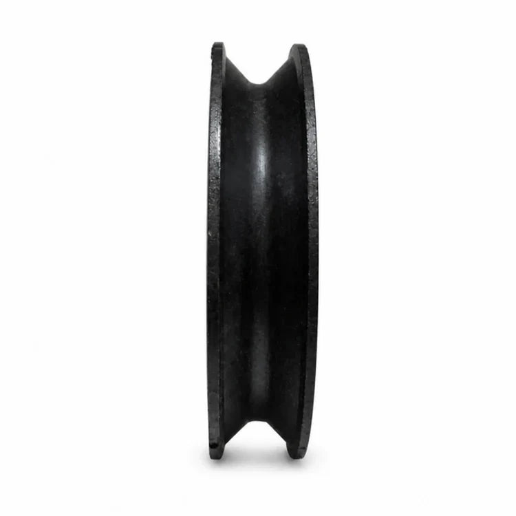 Thyssen S8-compatible V-profile hanger roller, 70/60 × 17 mm, with a black single-groove wheel, SKU 7340233138143, shown in side profile.