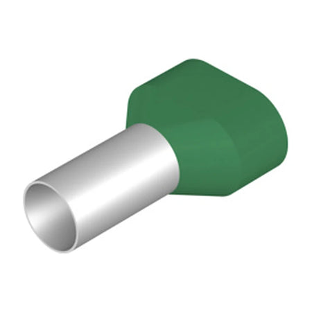 Weidmüller H16,0/29 ZH GN twin wire end ferrule, 2 × 16 mm², on white background.