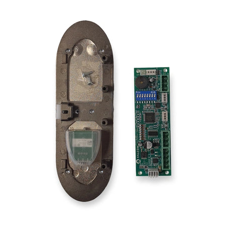 Orona Arca I/II landing operating panel, rear of the plate with its control board, on white background.