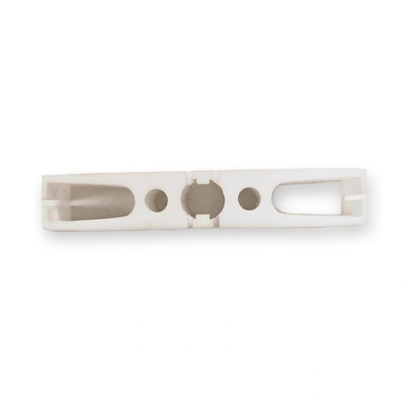 Schindler 300P V30 compatible door slider clip C116AAFP, top view showing keyed centre hole on white background.