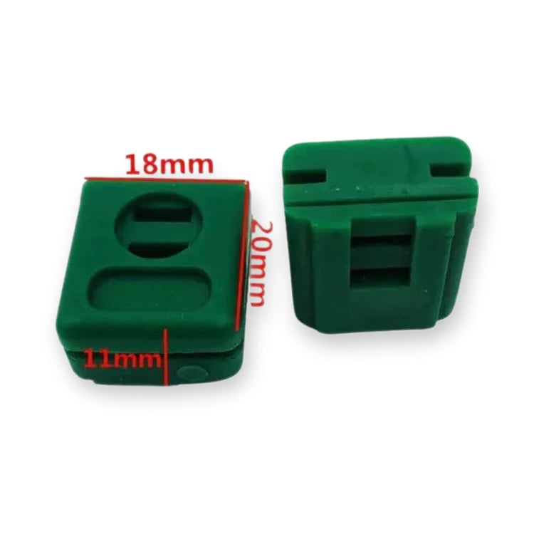 SEMATIC Door Slider C116AAGP FOR SILL WITH 12MM GROOVE, green plastic clips shown from top and side angles with slots, on white background.