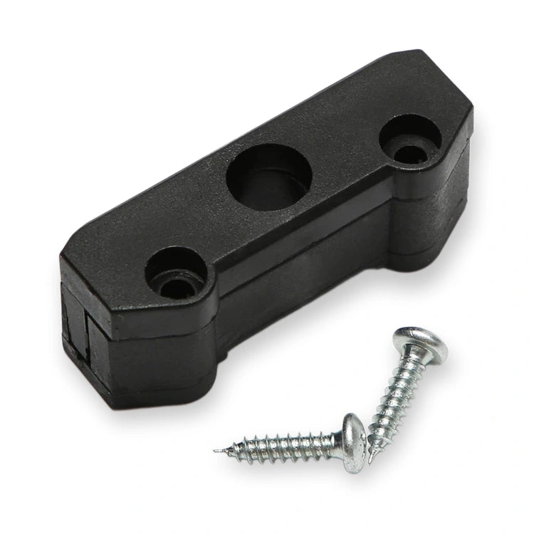 Fermator VF door operator belt clamp HTD 5M assembled with two screws on white background.