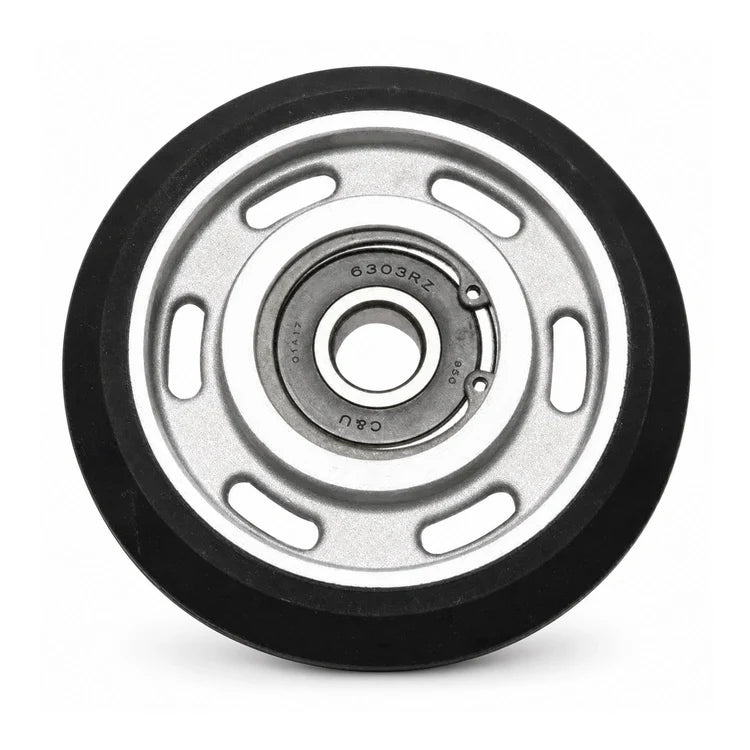 D125 Thyssen RG-76W guide roller, front view showing 6303RZ bearing