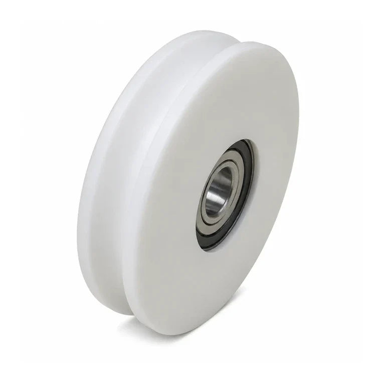 DEH102029 door hanger roller for KONE elevator door systems, 98/85 × 17 mm with 20 mm bore, front three-quarter view.