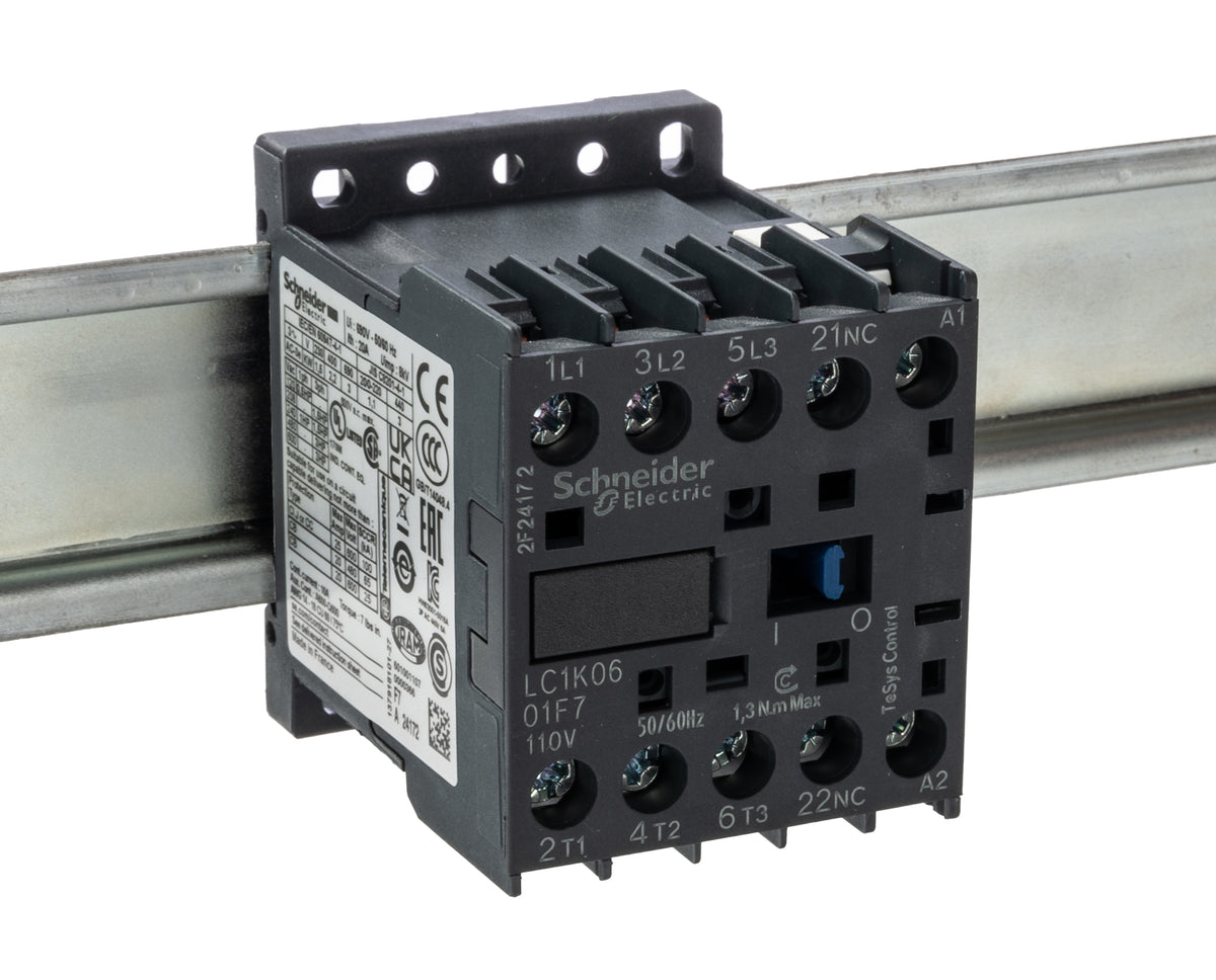 Schneider Contactor 110V AC Coil, 6A, 3P, 3kW, TeSys K LC1K0601F7