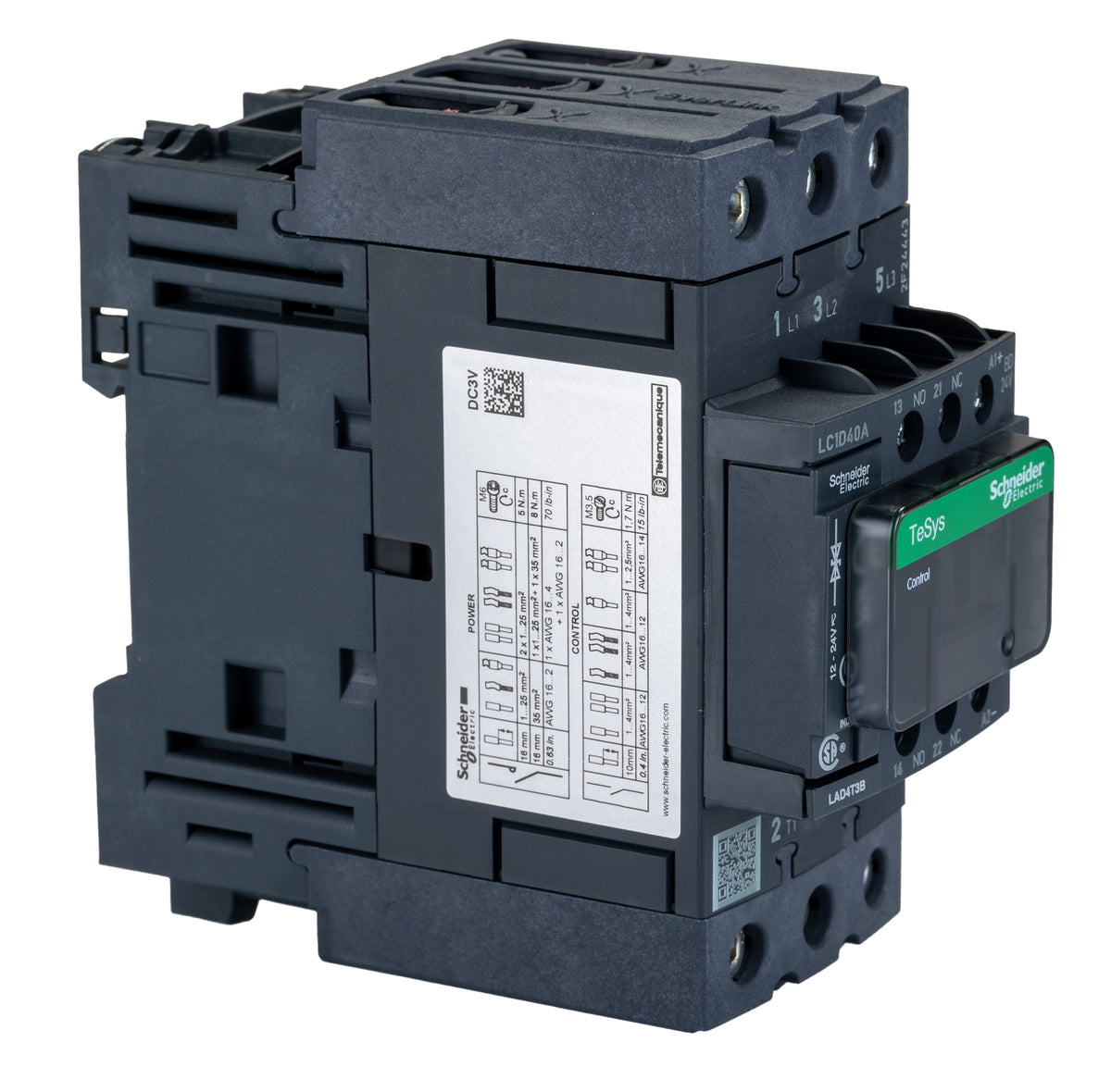 Schneider Contactor 24V DC Coil 40A 3-Pole TeSys D LC1D40ABD