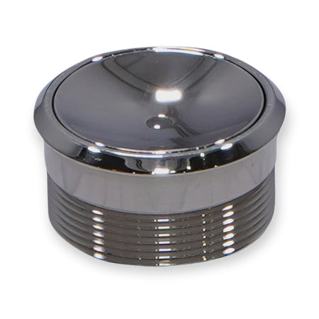 OTIS Push Button Vandal-Proof Red MCS FAA25090L1, top-down view of a domed chrome button with ribbed base, on white background.