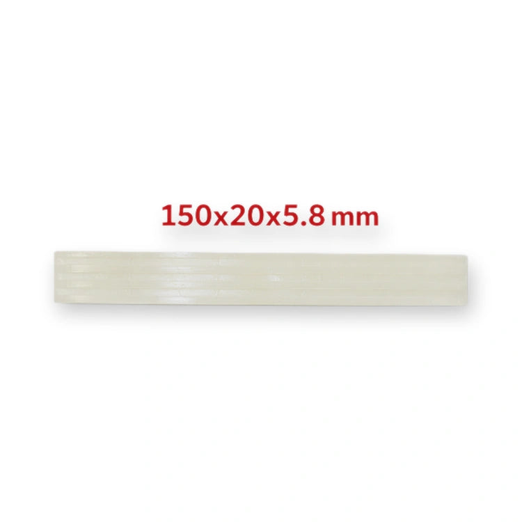 OTIS Compatible Guide Shoe Insert 150x20x5.8 mm for 16mm guide (FAA380G1), top view of a long, flat, off-white rectangular bar with textured surface, on white background.