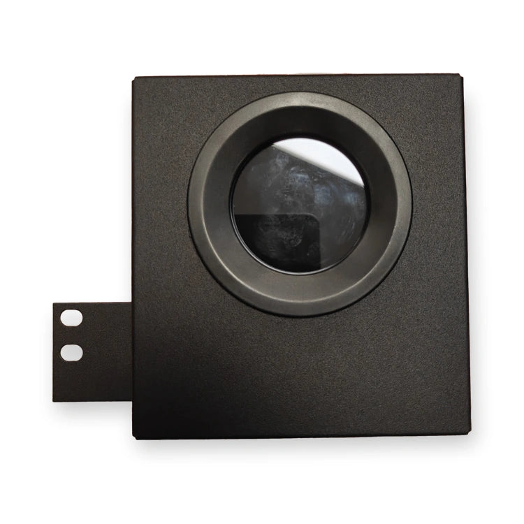 Ferroamp EnergyHub XL display unit IFCBB P03, black steel housing with round display window and rack flange, front view on white background.