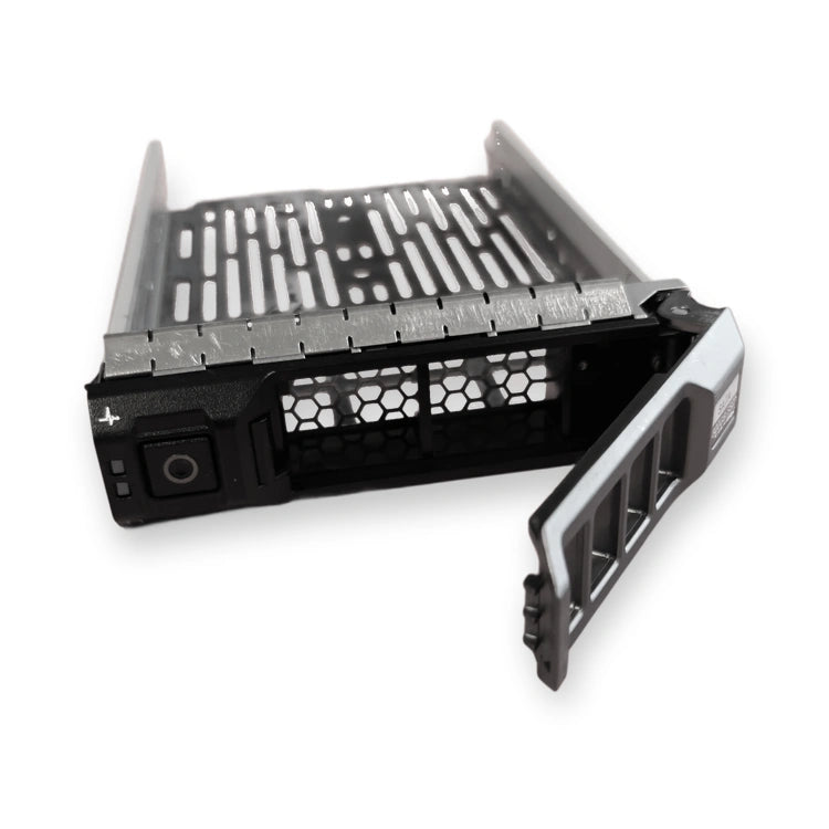 Dell compatible 3.5-inch hot-swap hard drive caddy tray with the release handle open, on white background.
