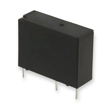 Omron Relay 24V DC SPST PCB Mount 3A G5NB-1A DC24 (G5NB-1A-DC24), black rectangular housing viewed from above with three metal pins, on white background.