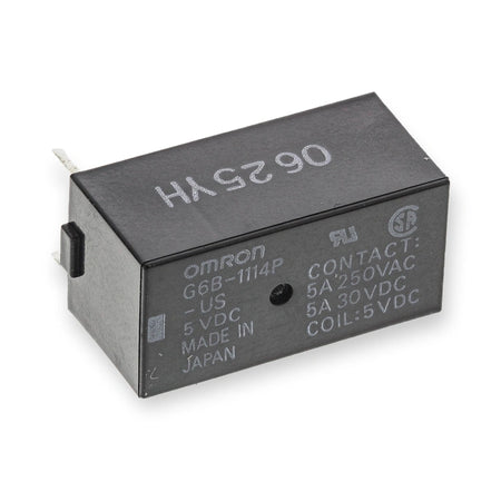 Omron Relay 5V DC SPST PCB Mount G6B-1114P-US 5DC (G6B-1114P-US-5DC), on white background.