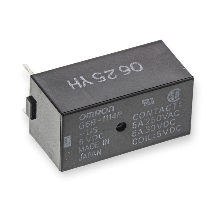 Omron Relay 5V DC SPST PCB Mount G6B-1114P-US 5DC (G6B-1114P-US-5DC), on white background.