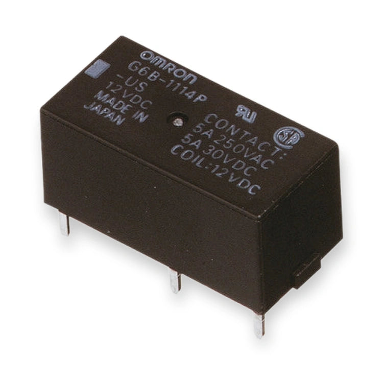 Omron Relay 12V DC SPST 5A PCB Mount G6B-1114P-US DC12 (G6B-1114P-US-DC12), on white background.