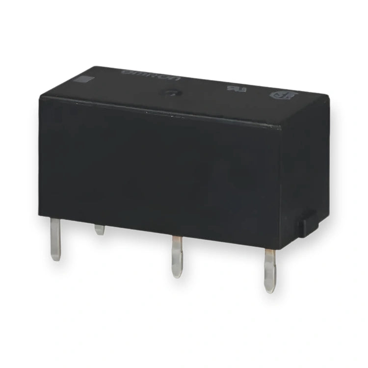 Omron Relay DPST 5V DC 5A PCB Mount G6B-2114P-US DC5 (G6B-2114P-US-DC5), black rectangular housing with metal pins and top surface markings, on white background.