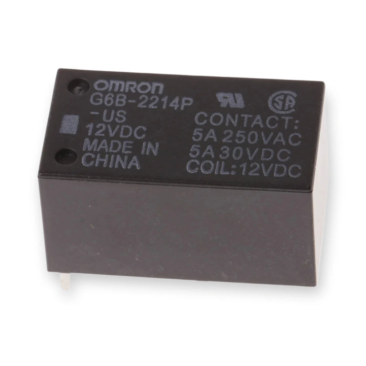 Omron Relay DPST 12V DC 5A PCB Mount G6B-2214P-US DC12 (G6B-2214P-US-DC12), top surface with printed text and two mounting holes, on white background.