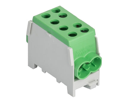 Pollmann HLAK 35-1/2 M2 Green Main-Line Branch Terminal Block on white background.