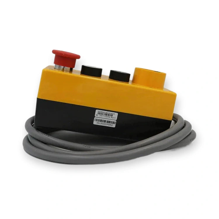 3300 Inspection drive 59712096 (ID.NR.59712096), yellow and black box with red button, black switches, and coiled cable, on white background.