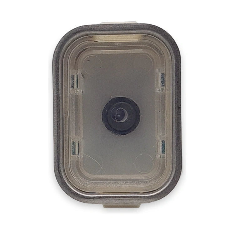 LiftLogic KK35 micro-switch elevator push button with RGB 24 V illumination, clear lens, front view on white background.
