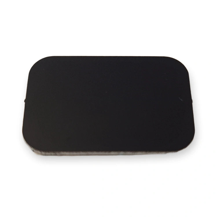 LiftLogic KK35 black anodised aluminium button cap seen from above, matt finish, on white background.