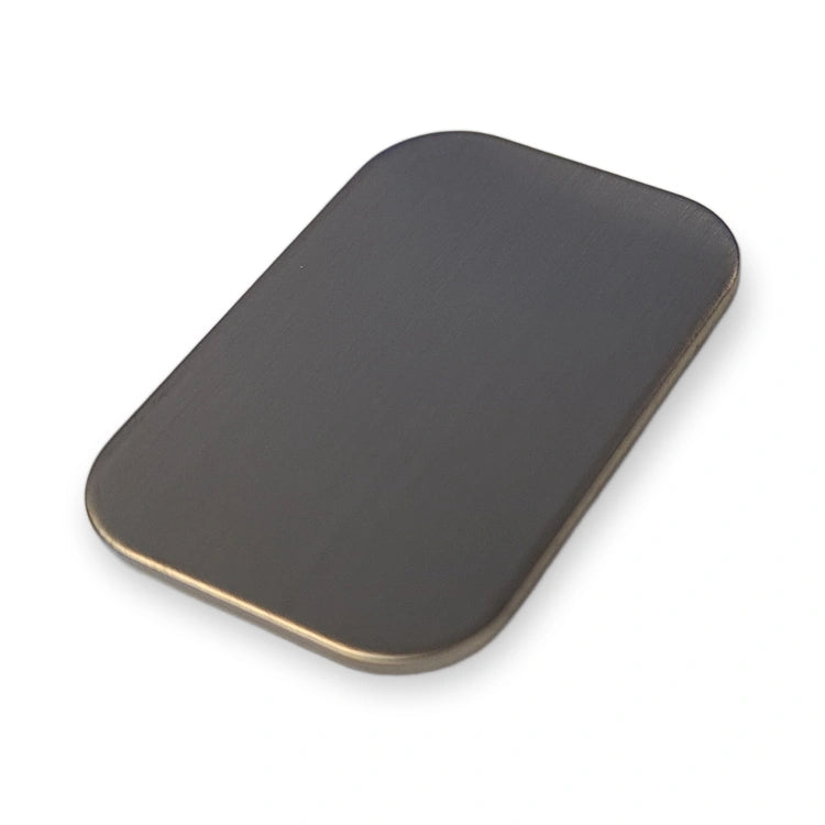 LiftLogic KK35 stainless steel button cap at an angle showing the thin profile, on white background.
