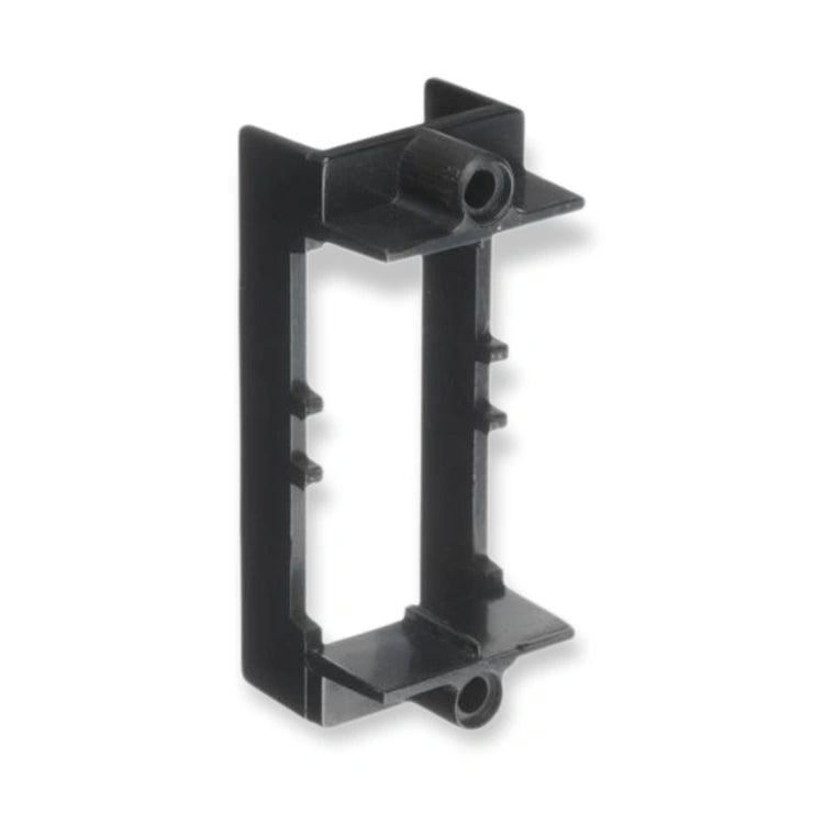 Kone-M Microbutton Fixing Vandal Resistent KM392712H01, black plastic frame with side clips and top and bottom mounting holes, on white background.