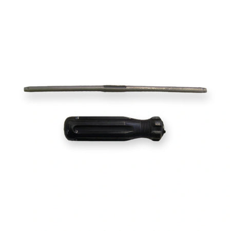 Kone Shield Double-Headed Anti-Vandal Screwdriver KM50095113, side view of a black insulated handle and a long metal shaft, on white background.