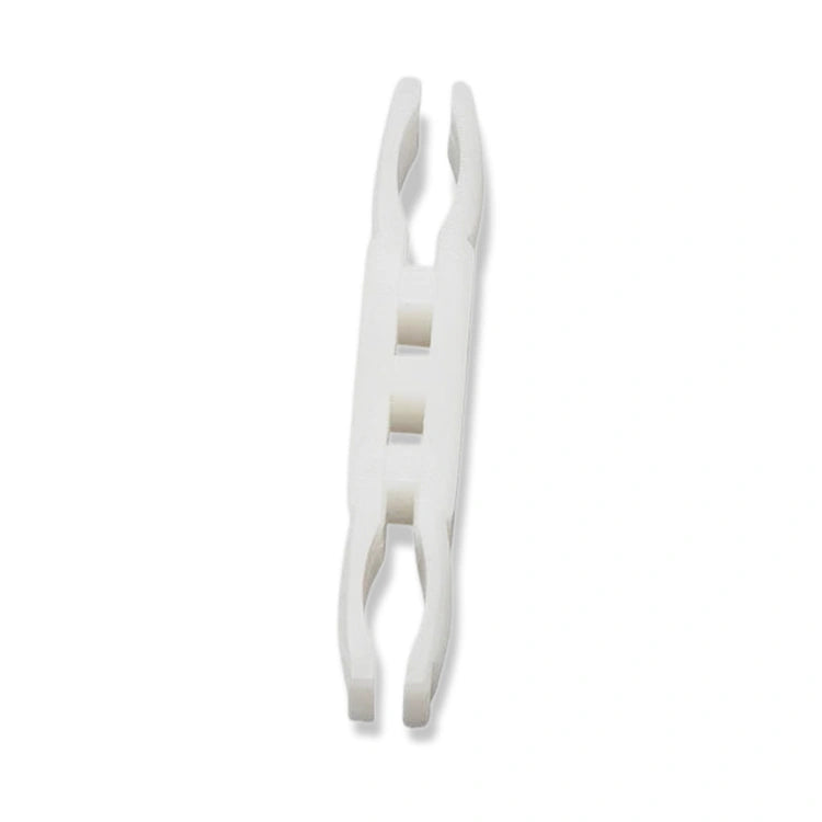 KONE Lower Door Guide ADC/ADL/ADZ/AMD (KM51160137), white plastic clip viewed from above with forked ends and central slots, on white background.