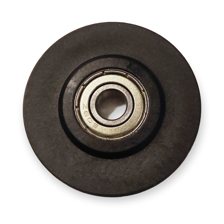 KONE AMD closing weight pulley 48 mm with 608Z ball bearing, front view on white background.