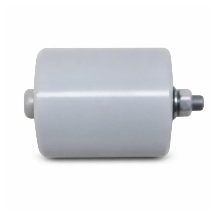 KONE KM653659G02 compensation chain guide roller, horizontal side view showing end hardware