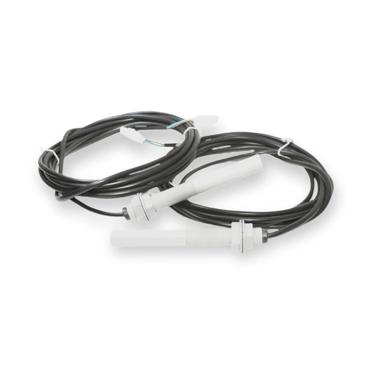 Kone 77N/77U Magnetic Switch Sensor KM713227G01, two white cylindrical sensors with coiled black cables, viewed from above, on white background.
