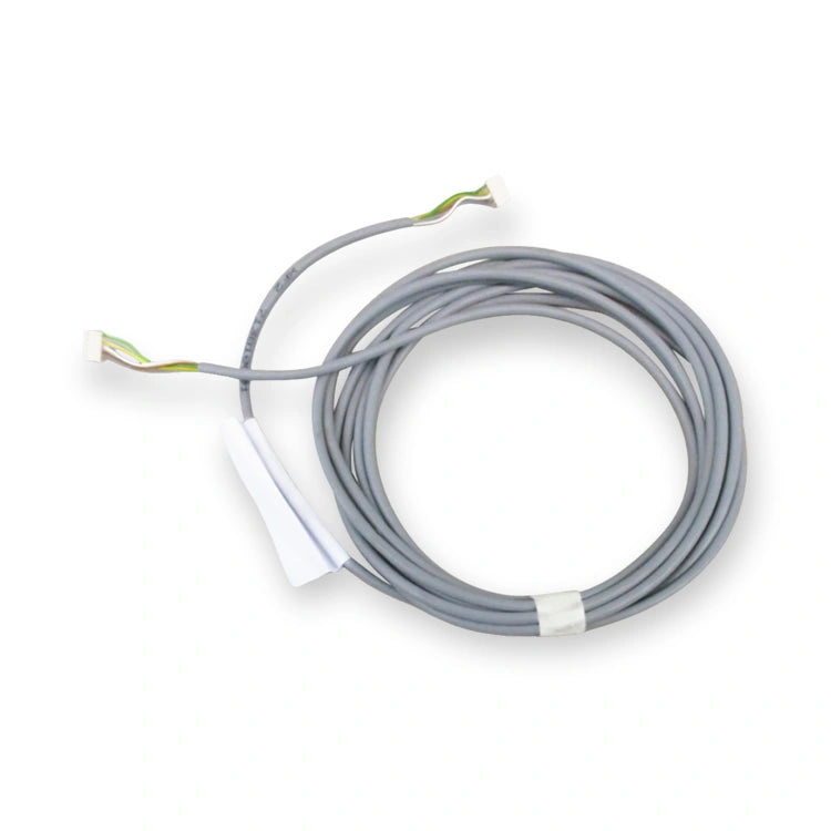 KONE KM713810G01 floor node to SPI interface cable, 5 m grey cable with connectors at both ends, coiled, on white background.